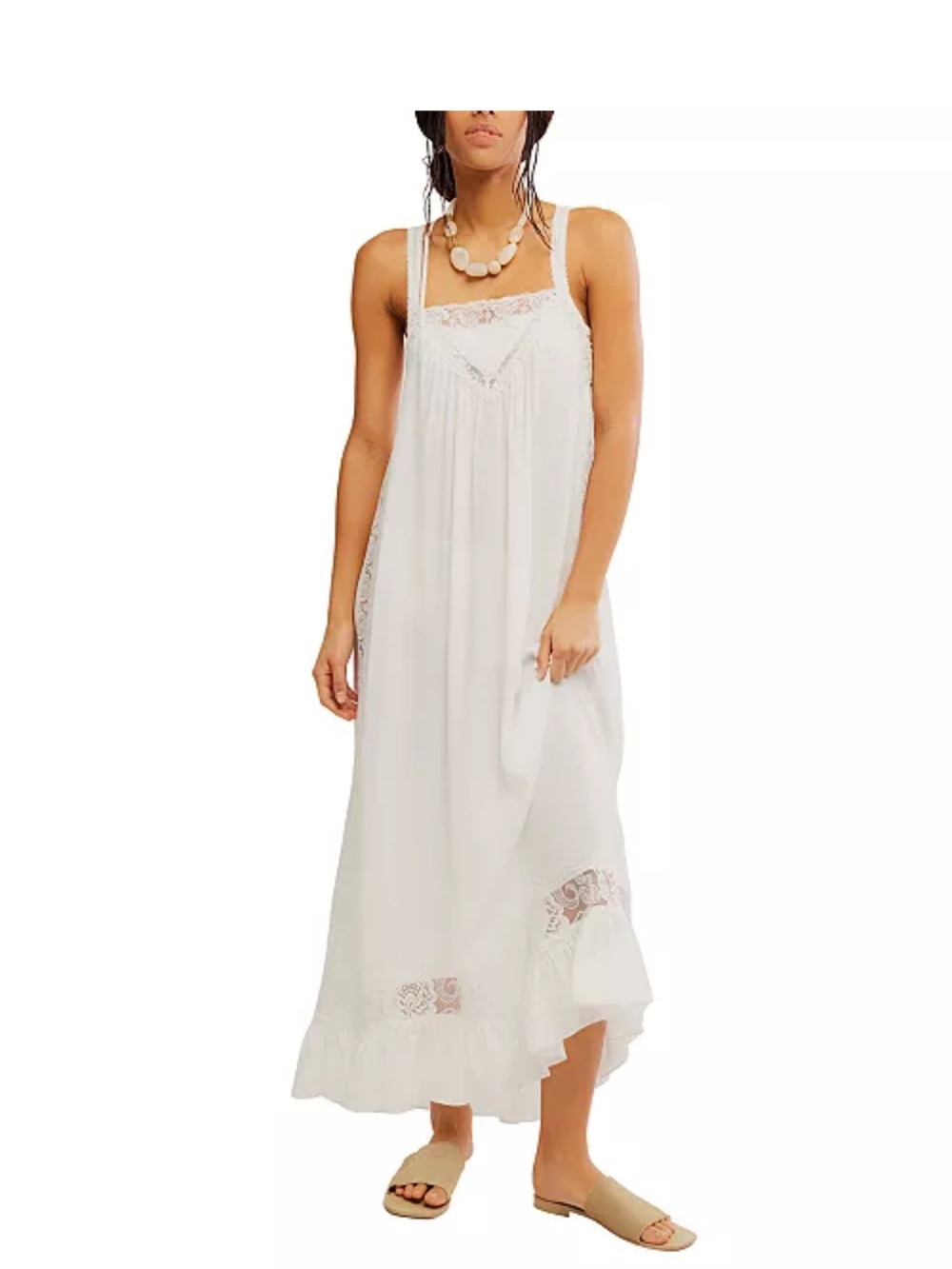 Free People Ivory Lace-Trim Maxi Dress
